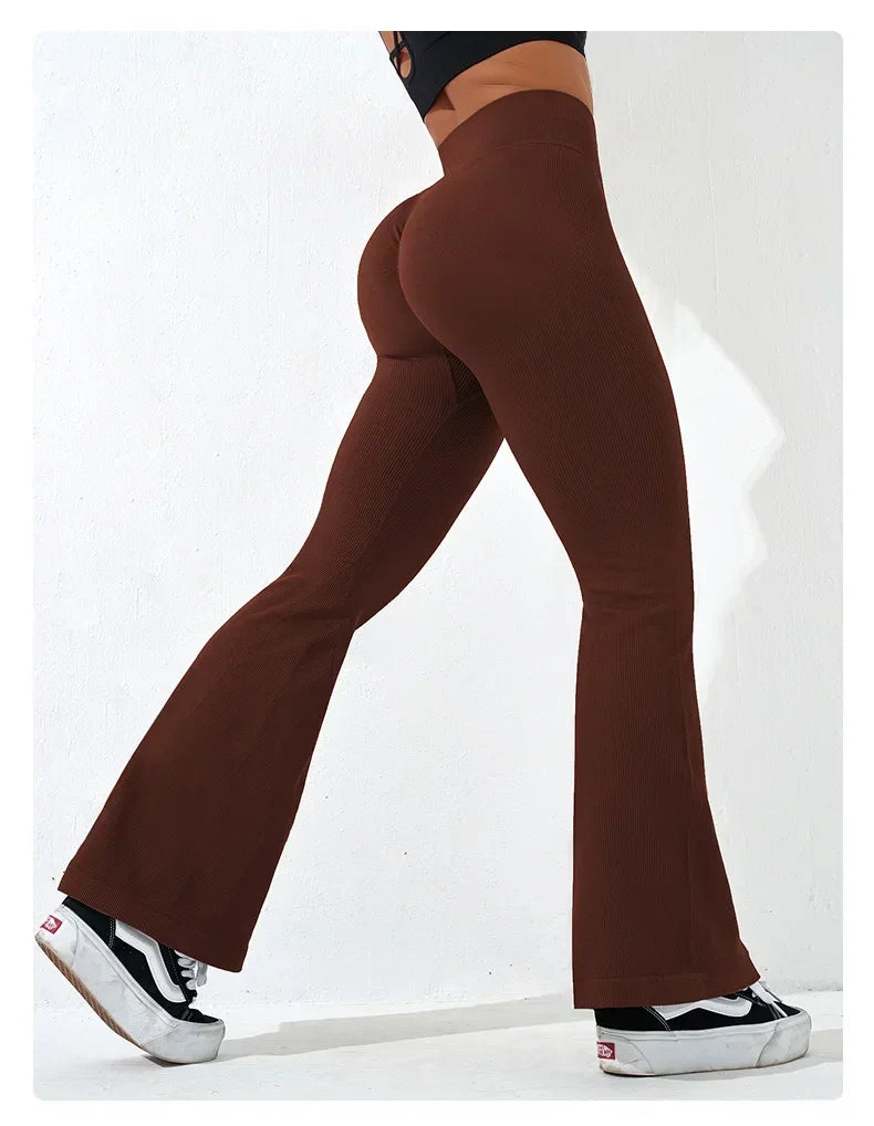 Sexy Slim Flared Pants Cross Waist Legging Women Seamless Gym Running Cycling Knit Yoga Stretch Butt Lift High Waist Pants.