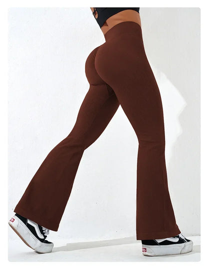 Sexy Slim Flared Pants Cross Waist Legging Women Seamless Gym Running Cycling Knit Yoga Stretch Butt Lift High Waist Pants.