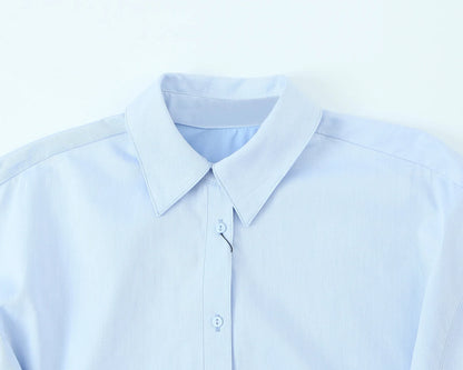 KONDALA Fall Women Elegant Blue Shirt Lapel Waist Buttons Shirt Office Lady Tops New 2025 Spring Autumn Fashion Commuter Shirt.