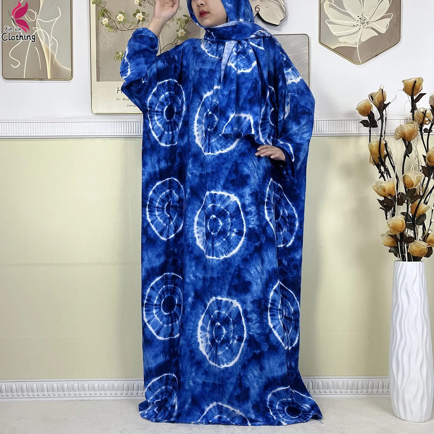 2025 New Muslim Abayas For Women Ramadan Prayer Garment Dubai Middle East Femme Robe Cotton Loose African Dress Turban Attached.