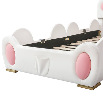 Cartoon süßes rosa Prinzessinnenbett, gepolstertes Bett, 90 x 200 cm, mit Kinderrutsche und zweistufiger Leiter, für Mädchenschlafzimmer