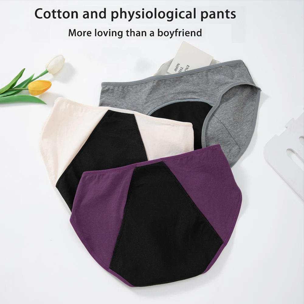 Women's Physiological Briefs 4-Layer Absorbent Leakproof Menstrual Pantie Euro Size Girl Period Panty Mid Waist Cotton Underwear.