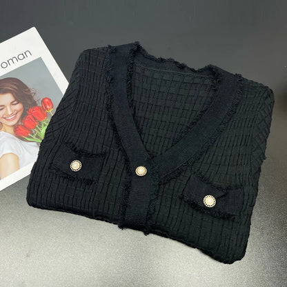 YuooMuoo 2023 Neue Ankunft Frauen Gestrickte Lange Kleid Elegante V-ausschnitt einreiher Split Pullover Kleid Büro Dame Vestidos.