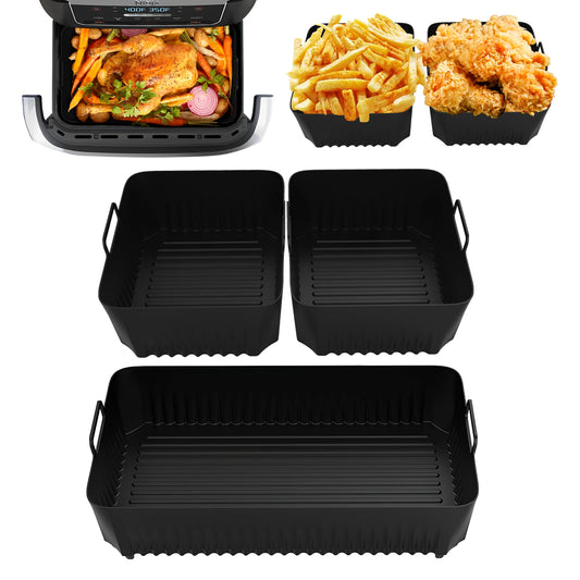 (No Machine) 3Pcs Air Fryer Liners Silicone Pad Tray for Ninja Flex Drawer AF500UK, 5.2L + 10.4L, Kitchen Air Fryer Accessories.