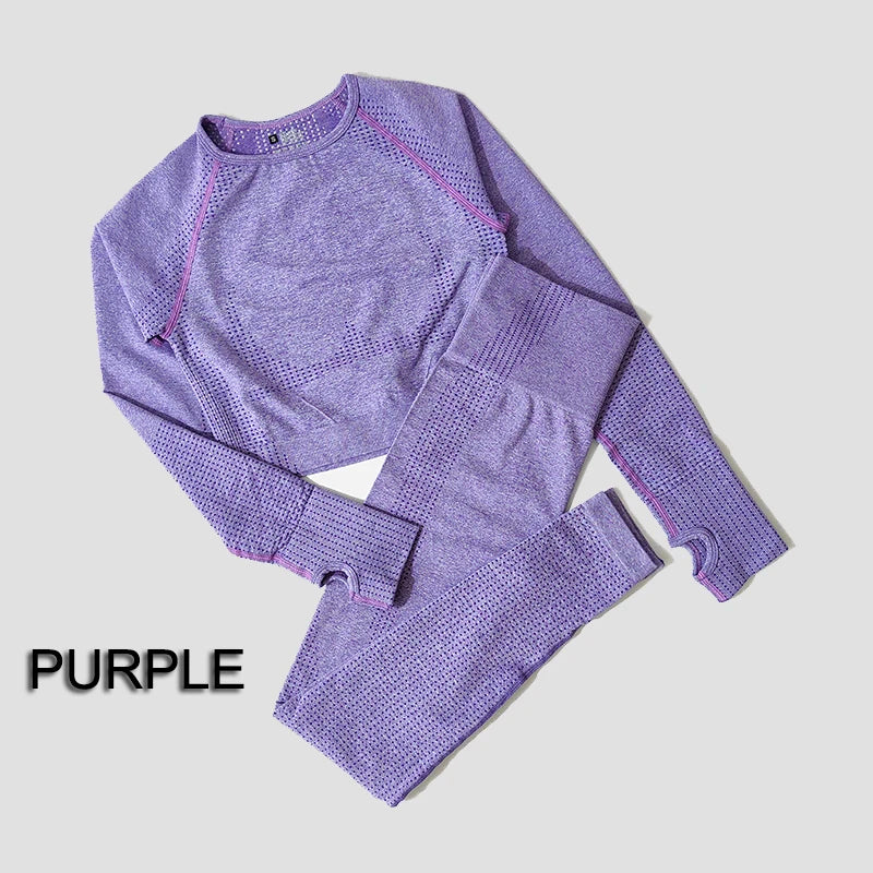 WAREBALL Women Seamless Yoga Set Gym Clothing Fitness High Waist Leggings Crop Top Shirts Sport Suits Workout Pants Active Wear