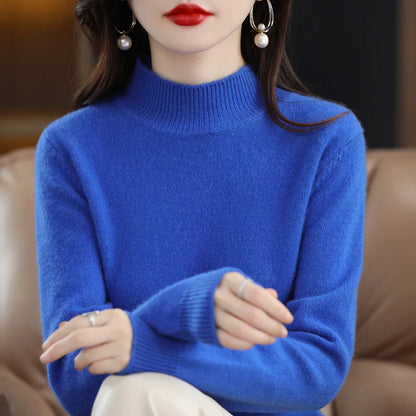 Herbst Winter Frauen Pullover Koreanische Mode Warme Bodenbildung Shirts Halb Hohe Kragen Grundlegende Strickwaren Solide Langarm Pullover