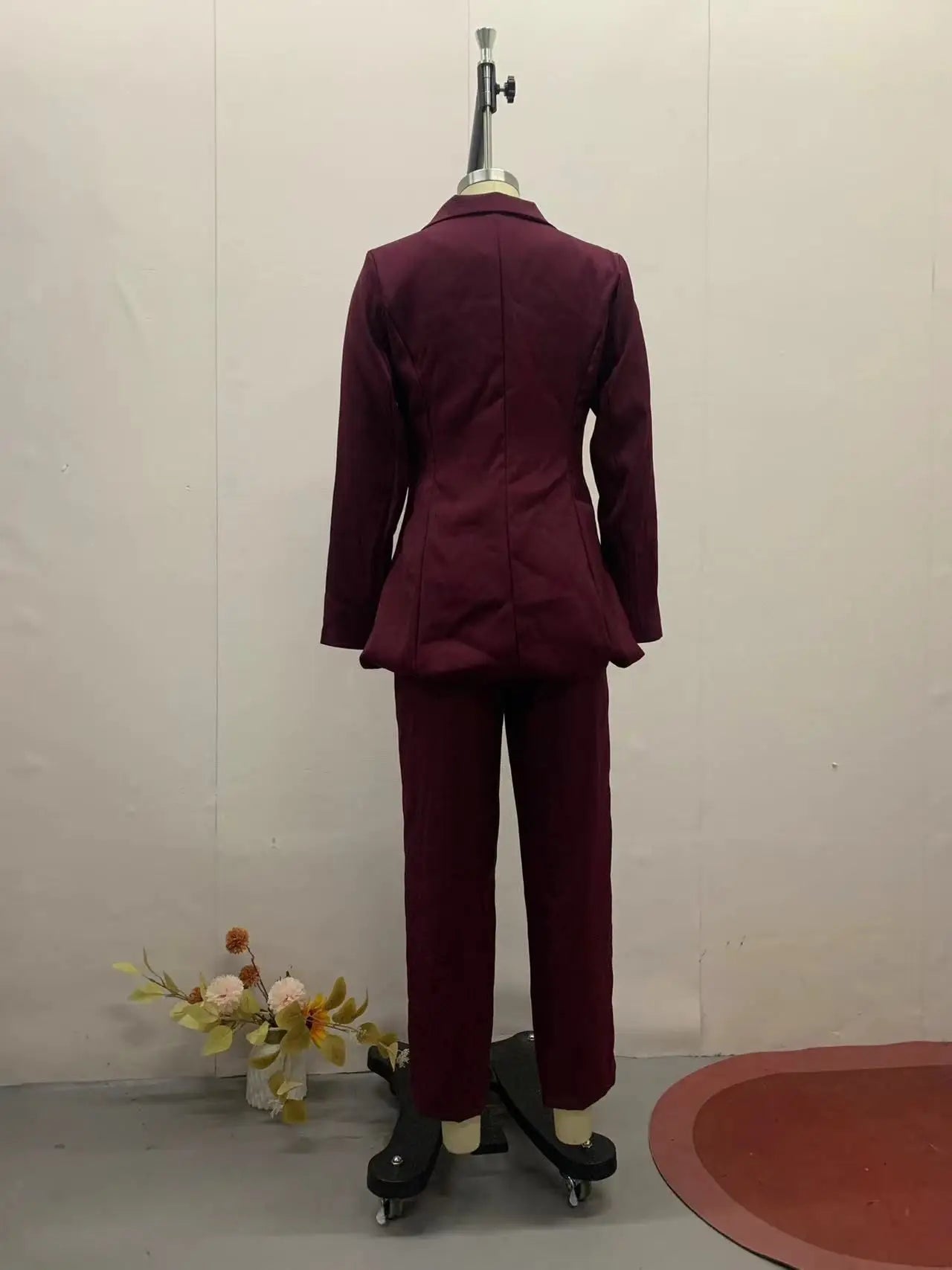 American New Fashion Women's Solid Color Casual Trendy 2 Piece Sets Long Sleeve Suit Blazers Wide Leg Trousers Female Clothes.