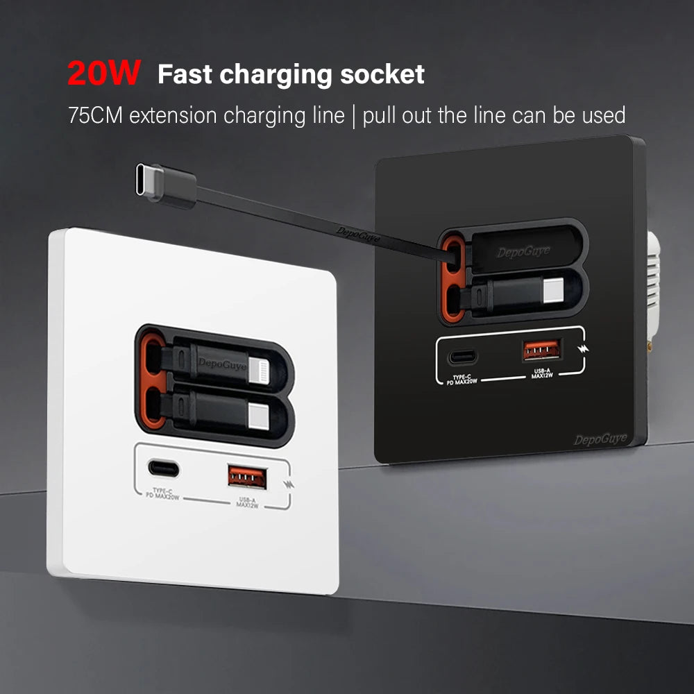 EU Universal 20W USB C Smart Steckdose Panel mit Dual Typ-C Schnellladeanschlüssen Steckdose, Handy-Lade-Typ-C-Buchse.