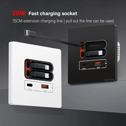 EU Universal 20W USB C Smart Steckdose Panel mit Dual Typ-C Schnellladeanschlüssen Steckdose, Handy-Lade-Typ-C-Buchse.