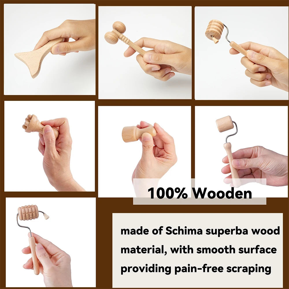 Wooden Facial Lifting Massage Facial Maderotherapy Masajeador Kit Gua Sha Tool Wood Therapy Wrinkle Remover Relaxation Skin Care.