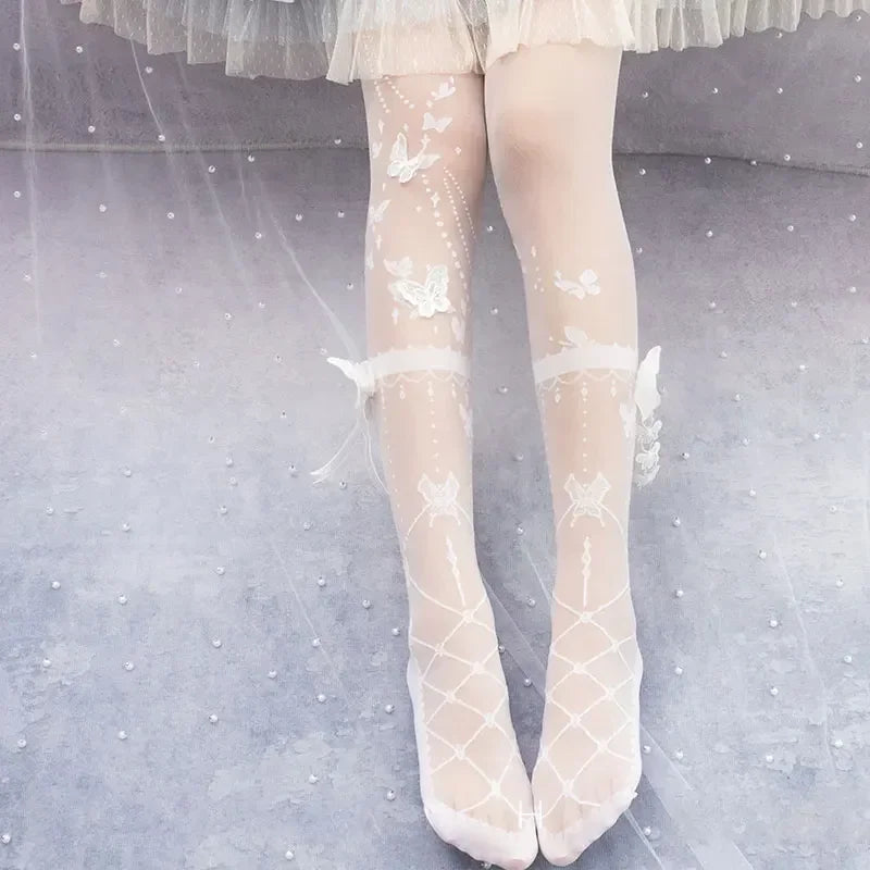 Butterfly at Night ~ Sweet Lolita Tights Sheer Wedding Pantyhose for Summer by Yidhra.