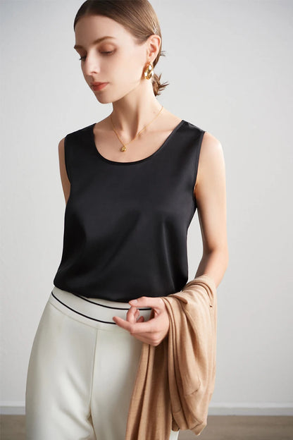 SuyaDream. Damen Basic Cozy Tanks, 100 % echte Seide, O-Ausschnitt, ärmelloses, schickes T-Shirt, 2025, solide Sommerwesten, Weiß, Rosa, Beige.