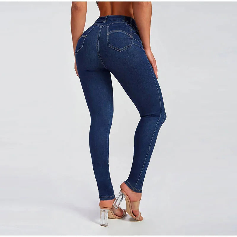 Slim High-waist Jeans Women's Sexy Skinny Pencil Pants Washed Denim Long Trousers 2025 Autumn New Ladies Zipper Streetwear