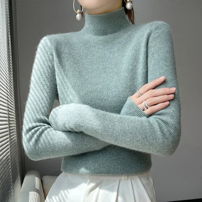 Herbst Winter Frauen Pullover Slim Fit Hohe Strecth Pullover Langarm Inneren Tragen Mock Neck Gestrickte Tops Koreanische Mode Jumper