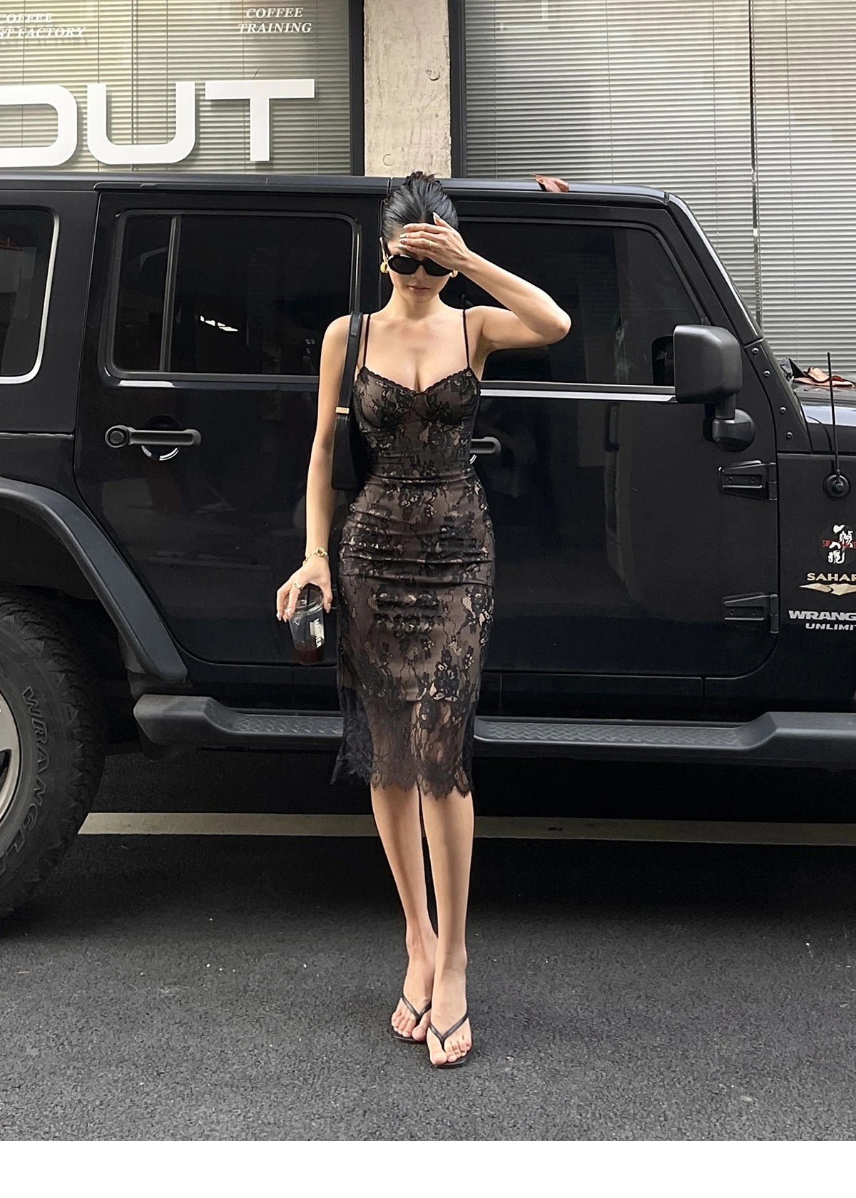 Sexy Spitzen riemen Kleid elegant für Frauen Sommer neue hohe Taille schlank gewickelt Hüfte mittellanges Kleid Mode Spitze süß 626x.