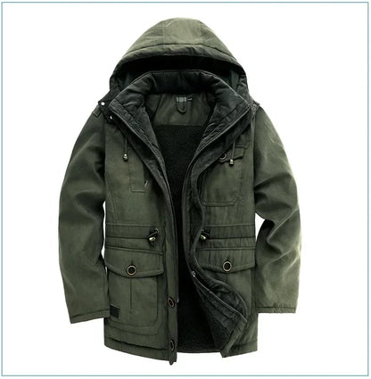 Men's Jacket WINTER USA SIZE Large SIZE Lamb Fleece JACKETS Hooded Cotton Thickened Multi Pocket Casual Mid length Coat.