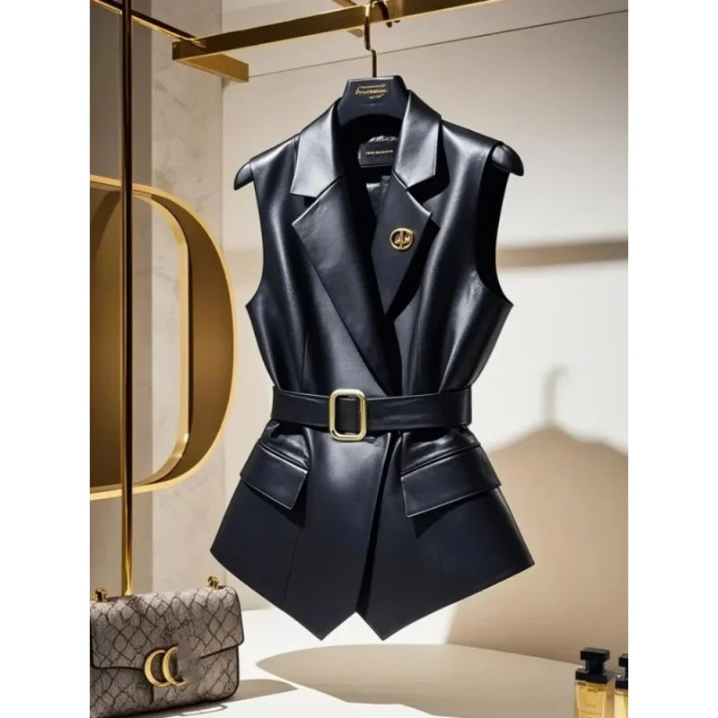 Frühling Sommer Jacke Weste Farbe Block Kaffee Ärmellose Blazer Weste Retro Weibliche Oberbekleidung Alle-spiel Mode Büro Dame.