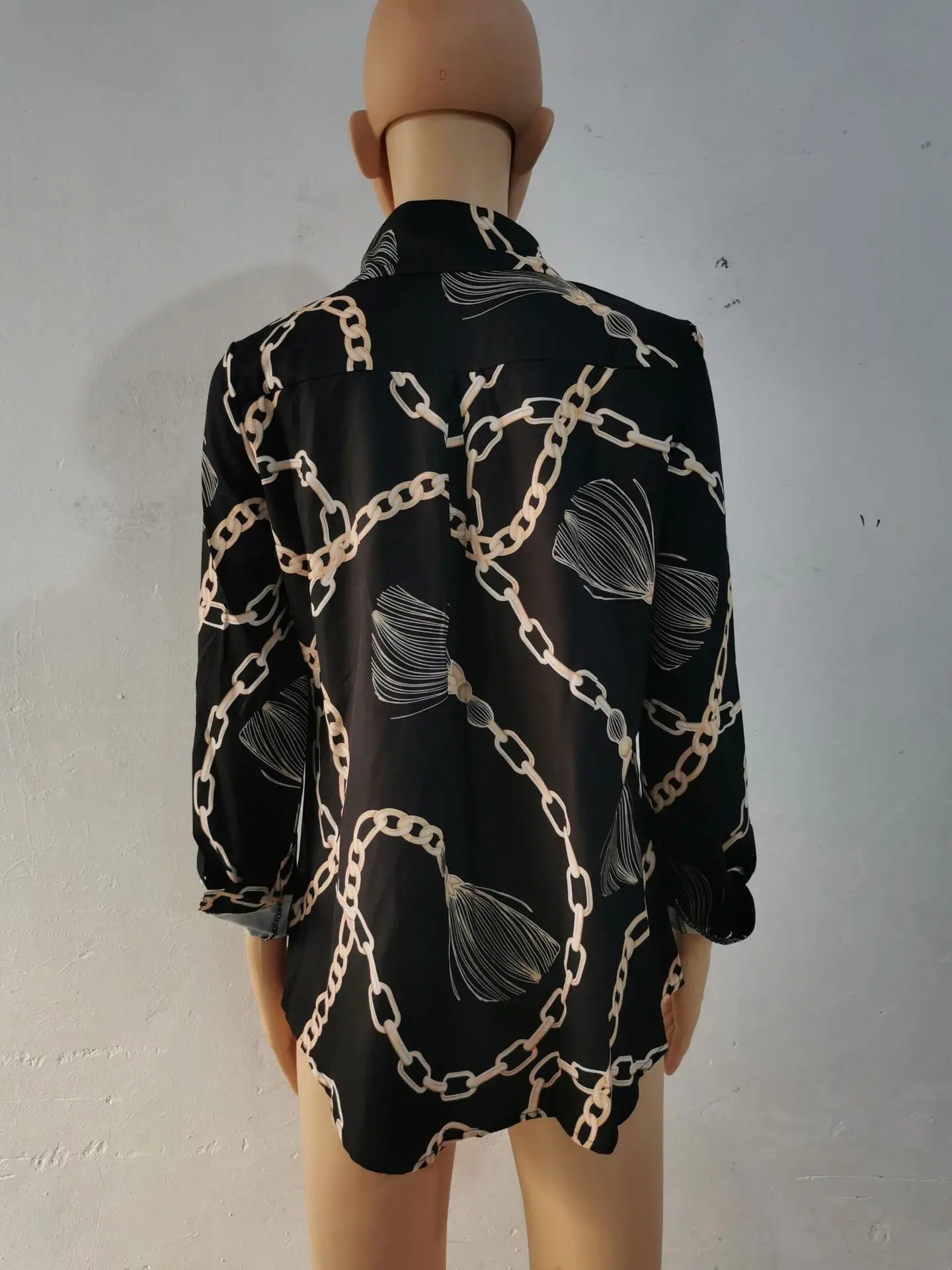 Blue Women's Long-sleeved Shirt, Single-breasted Collar Commuter Shirts, White and Black Slim-fit Top.