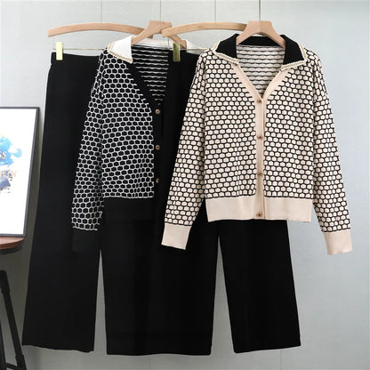 Women 2 Piece Set Knit Sweater Jacket Cardigan Wide Leg Pant Muslim Casual Knitted Outfits Tracksuit Suit Autumn Winter Knitwear.