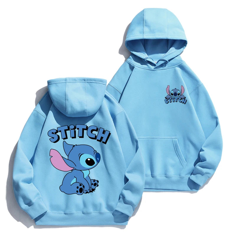 Stitch Hoodie Disney Autumn and Winter Cartoon Anime Long Sleeved Loose Fitting Clothes Couple Outfit Jacket.