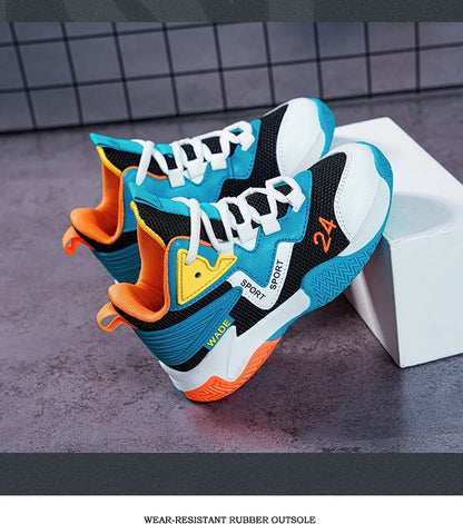 Children Basketball Shoes for Boys Girls Kids Teenagers Breathable Non-slip Lace Up Indoor Outdoor Training Sneakers Tennis Shoe