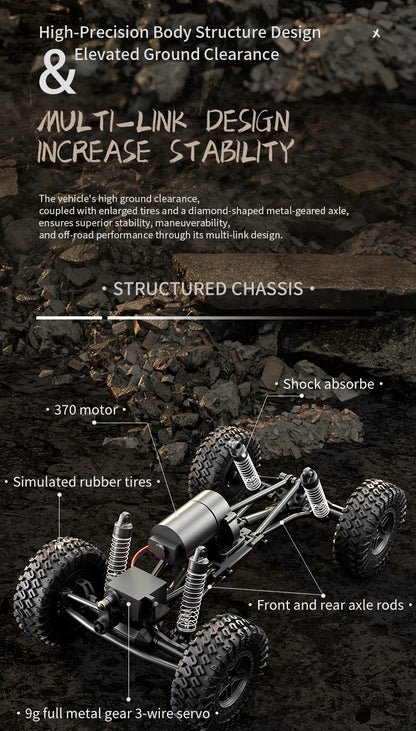 1/18 RC Climbing Car 4WD Off-road Remote Control Vehicle RTR Rock Crawler Big-wheel 4x4 Electric Truck Model Toys for Kids.