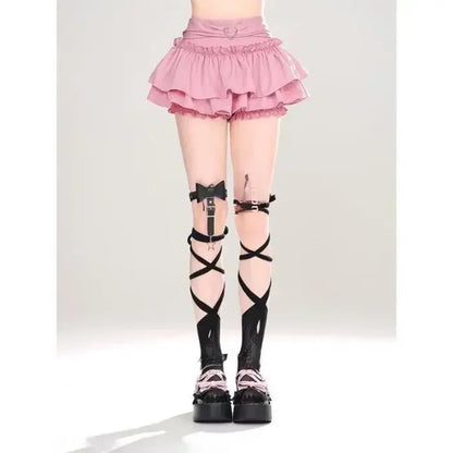 Pink A- line Mini Skirt Women's Summer 2024 New Style Puffy Slimming Cake Skirt A- line Pleated Dress Lightweight Fashion.
