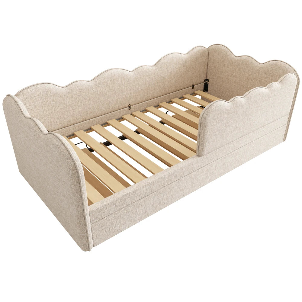 Gepolstertes Tagesbett 90x190cm, Tagesbett Schlafsofa mit ausziehbarem Bett 90x190cm, Kinderbett mit Gitter ohne Matratze