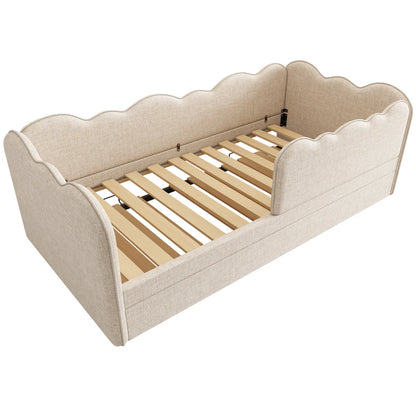 Gepolstertes Tagesbett 90x190cm, Tagesbett Schlafsofa mit ausziehbarem Bett 90x190cm, Kinderbett mit Gitter ohne Matratze