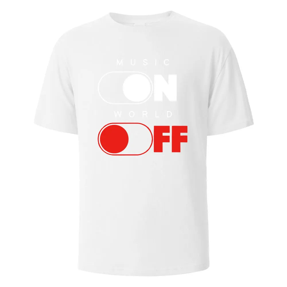 Music On World Off Graphic Printed Men's T-Shirts 100% Cotton Breathable Comfortable Tops For Men Summer Oversize Men Clothing.