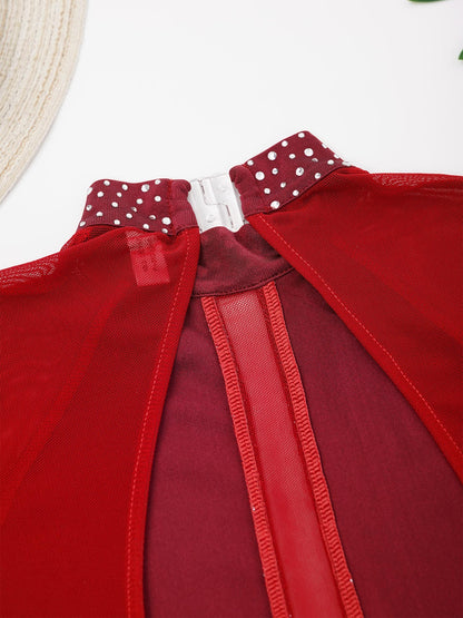 Kinder Mädchen Eiskunstlauf Kostüm Ballett lyrische Tanz gymnastik Trikot Kleid Langarm glänzend Mesh Performance Dance wear