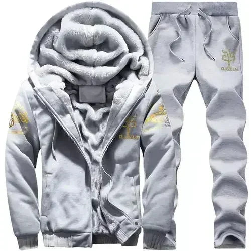2024 New Winter Thick Men Sports Suit Tracksuit Hooded Sportswear Zipper Cardigan Hooded Woolen Trousers Pants Casual Men Set.