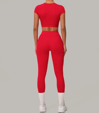 Seamless Yoga Sets Sports Fitness High Waist Hip Lift Tight Breathable Tracksuit Workout Clothing Gym Leggings Suit for Women.