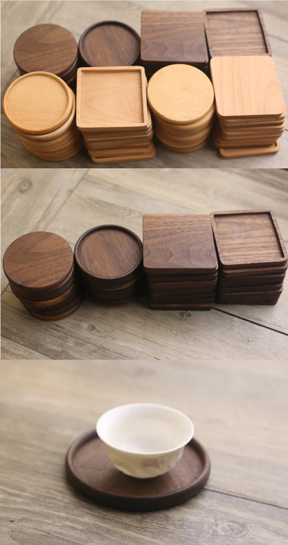 TIME OWNER Tea Coffee Cup Pad Placemats Decor Walnut Beech Wood Coasters Durable Heat Resistant Square Drink Mat Bowl Teapot.
