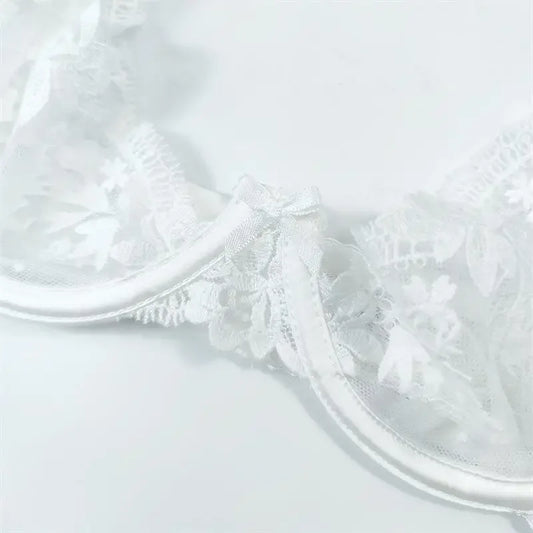 New Women Lingerie French Sexy Underwear Ultra-Thin See-Through Pure Desire Lace Bras Large Breasts Show Small Anti-Sagging Bra.