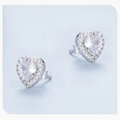 BAMOER Gold Plated Halo CZ Stud Earrings 925 Sterling Silver Hypoallergenic Classic Elegant Heart Earrings Jewellry BSE894.