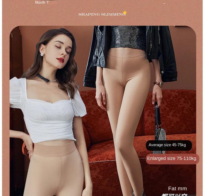 Winter Thermal Pantyhose Women Thicken Stockings Fake Translucent Pantyhose Fleece Lined Tights High Waist Elastic Wool Socks