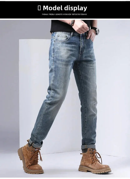 2024 Men's Fashionable Simple Stretch Slim Fit Denim Trousers European Style High Quality Casual Export Men Pants.