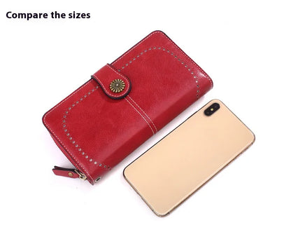 Fashionable new hollow out coin purse for women's oily leather phone bag, long zipper handbag,coin bag Triple fold ladies wallet.