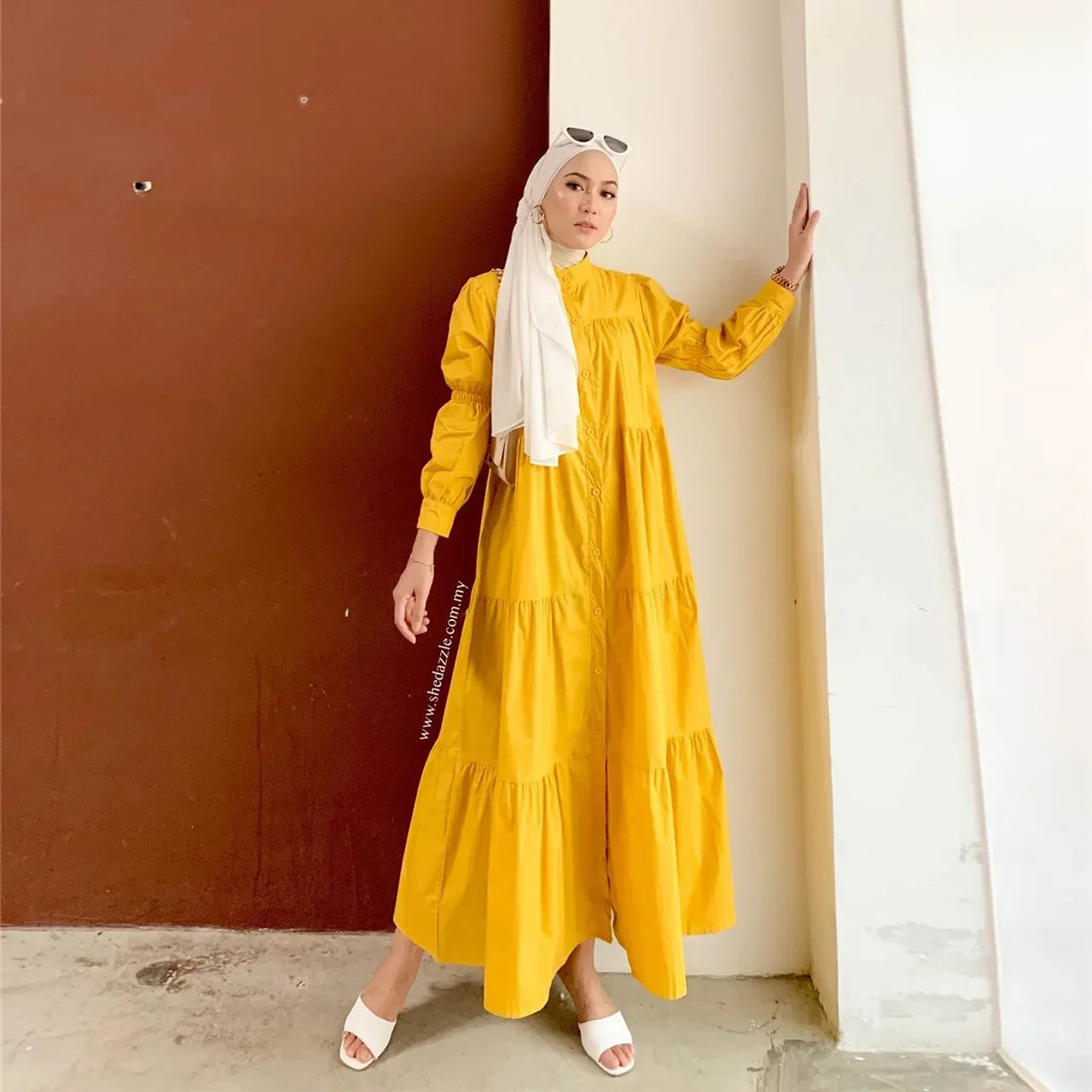 Women Muslim Long Dress Fashion Abaya Long Sleeve Solid Robe Elegant Ruffles Maxi Sundress Islamic Clothing Hijab Vestido