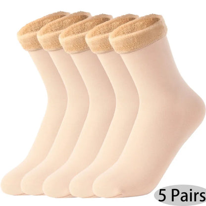 MuqiNush 5Pairs Women Winter Warm Socks Thicken Short Thermal Cashmere Snow Velvet Boots Home Floor For Outdoor Cyling Skiing.