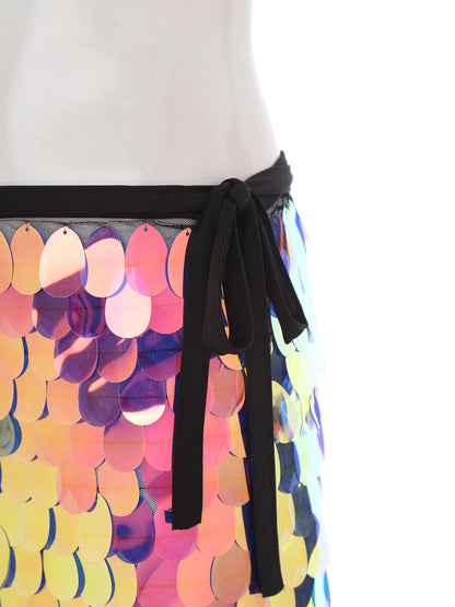 Womens Sequins Dance Skirt Lace-Up Mermaid Hip Scarf Wrap Long Belly Dance Hip Skirt Festival Dance Stage Performance Costumes.