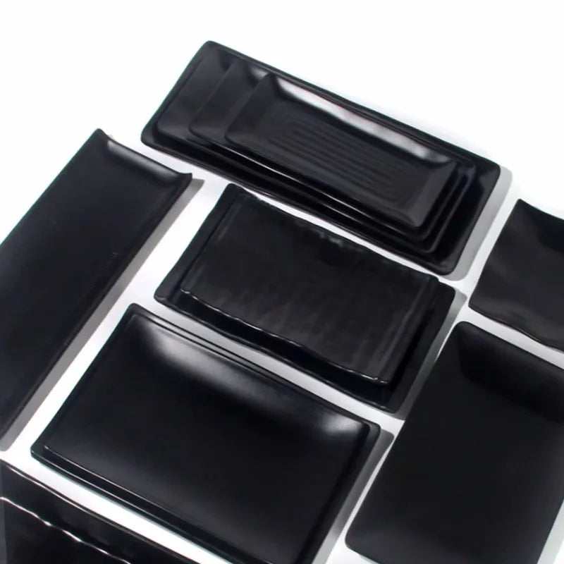 Black Melamine Plate Plastic Barbecue Dish Commercial Cutlery Kitchen Dinner Plates Not Easily Broken Tableware Accessories.
