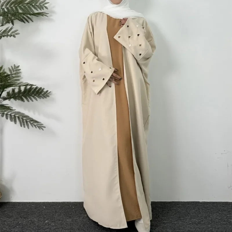 Open Front Abaya Long Sleeve Maxi Length Dress Womens Clothing Muslim Cardigan Abayas Embroidery Out Kaftans Women Jilbabs.
