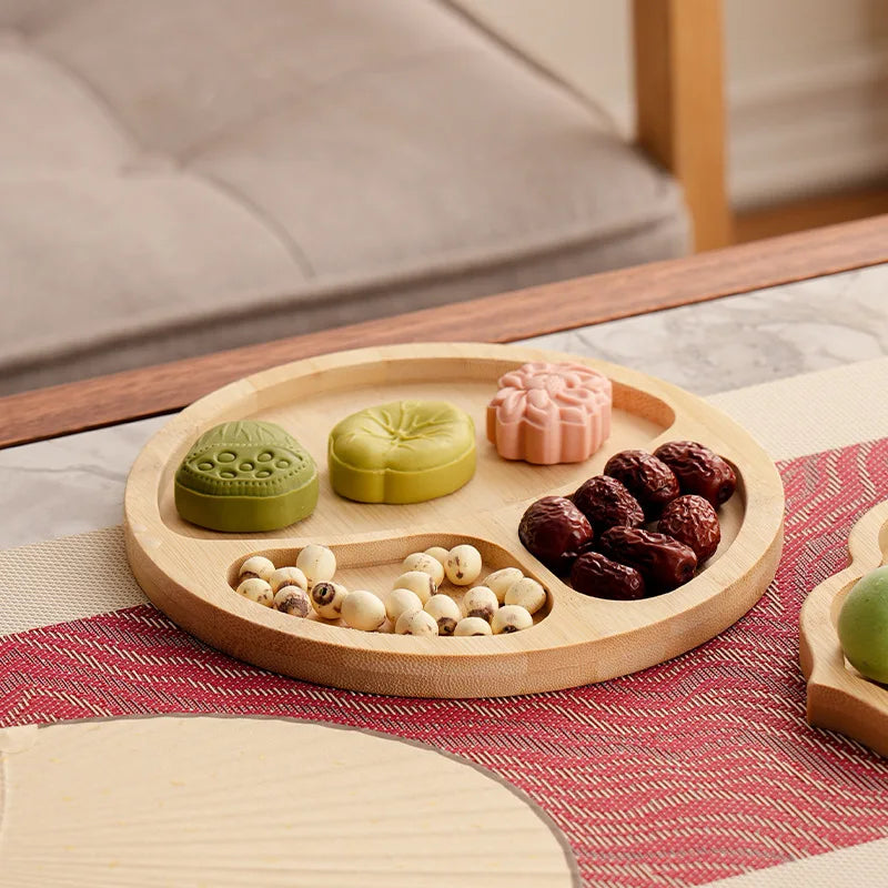 1pcs Wooden Compartment Tray for Boiling Tea  Snack Plate Home Living Room Nut Candy Fruit Serving Dish Solid Wood.