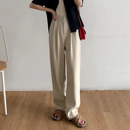 Hohe Taille Frauen Anzug Hosen fallen gerade Büro Damen koreanische Mode Hosen lässig Knopf lose weibliche schwarze Hosen neue 2024