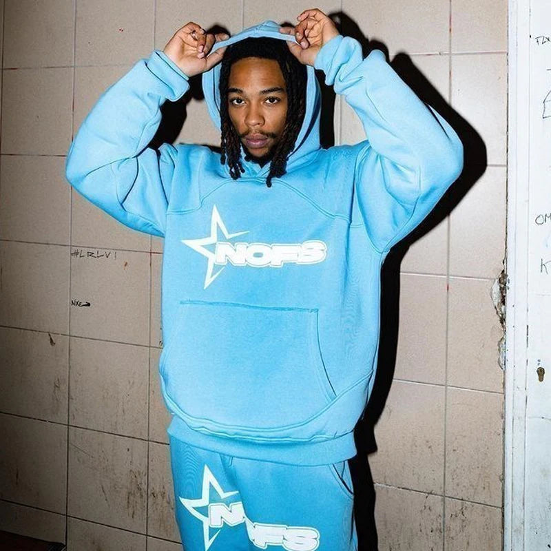 2024 New 2 Piece Set Letter Printing Streetwear Y2K Men's Hip Hop Oversized Hoodie Sweatshirt Sweatpant Casual Pants Sportswear.
