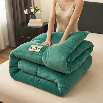 New Milk Velvet Soybean Comforter Grey Winter Keep Warm Duvet Solid Quilt Soft Fleece Thickened Blanket Drop Shippping Full