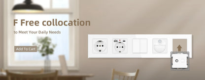 SRAN EU16A 250V Wandsteckdose mit Schalterknopf Steckdose Russland Spanien Edelstahl Glas PC Panel Steckdosen.