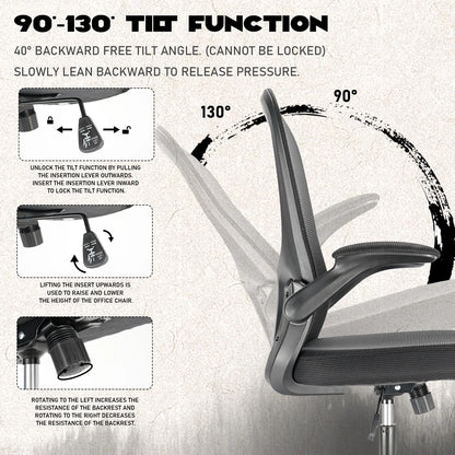 Durrafy Ergonomischer Bürostuhl, Schreibtischstuhl mit verstellbaren Armlehnen, Gaming-Stuhl, Netz-Bürostühle, Schwarz